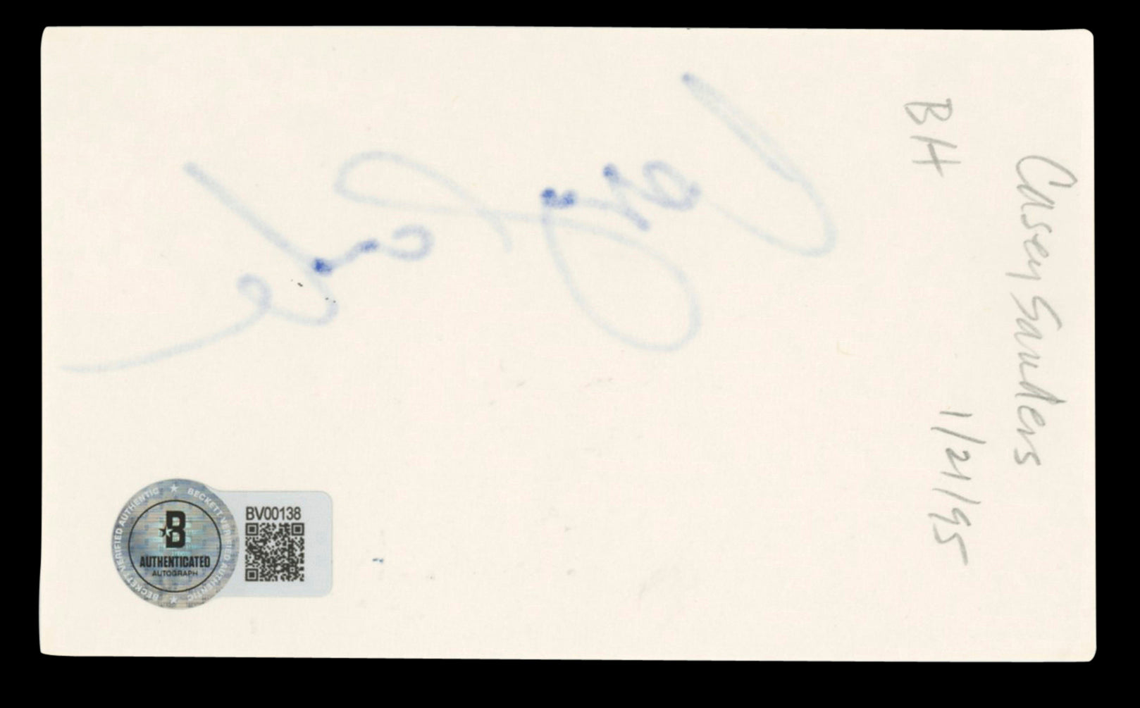 Casey Sanders The Big Bang Theory Authentic Signed 3x5 Index Card BAS #BV00138