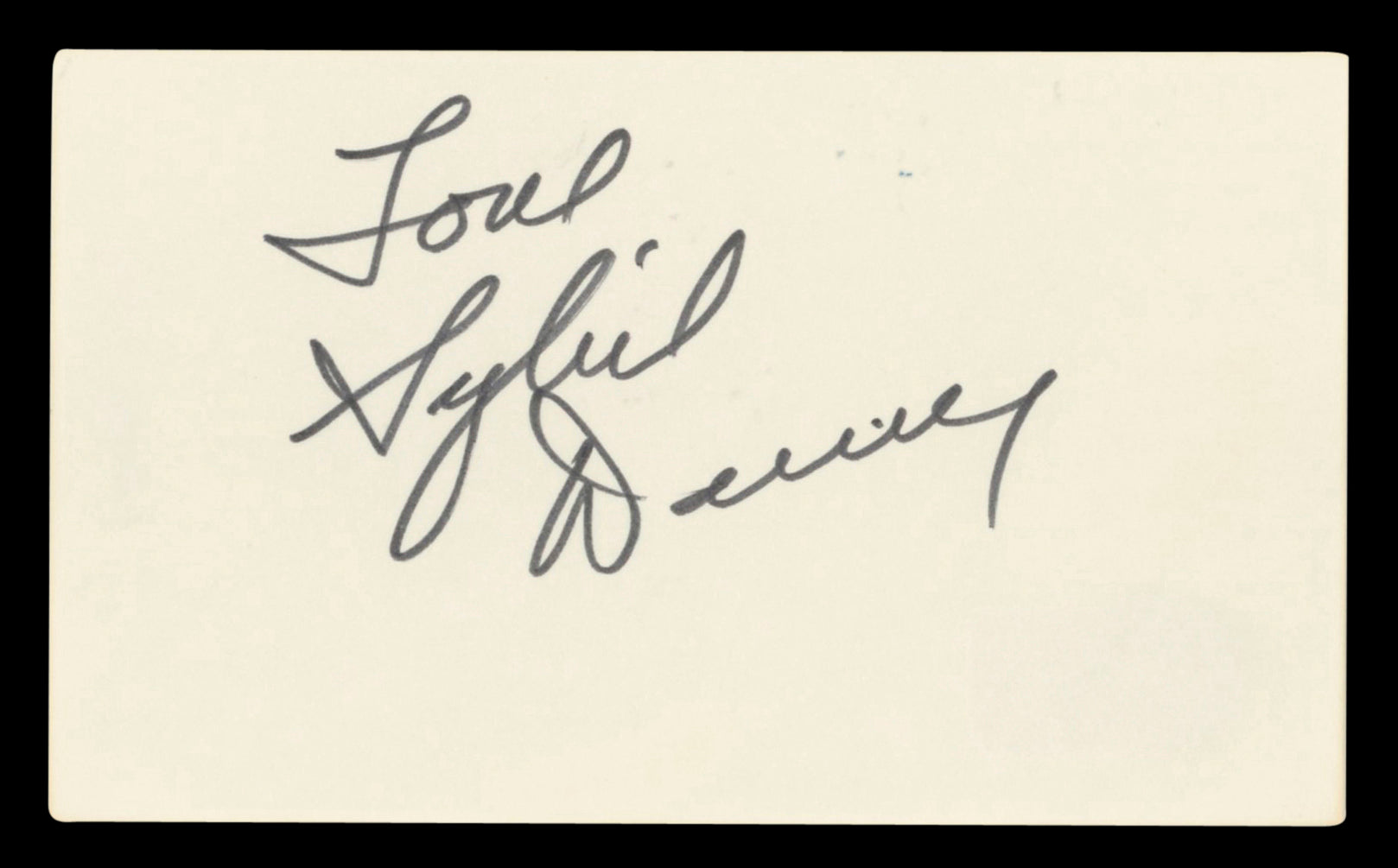 Sybil Danning Battle Beyond the Stars Love Signed 3x5 Index Card BAS #BV00129