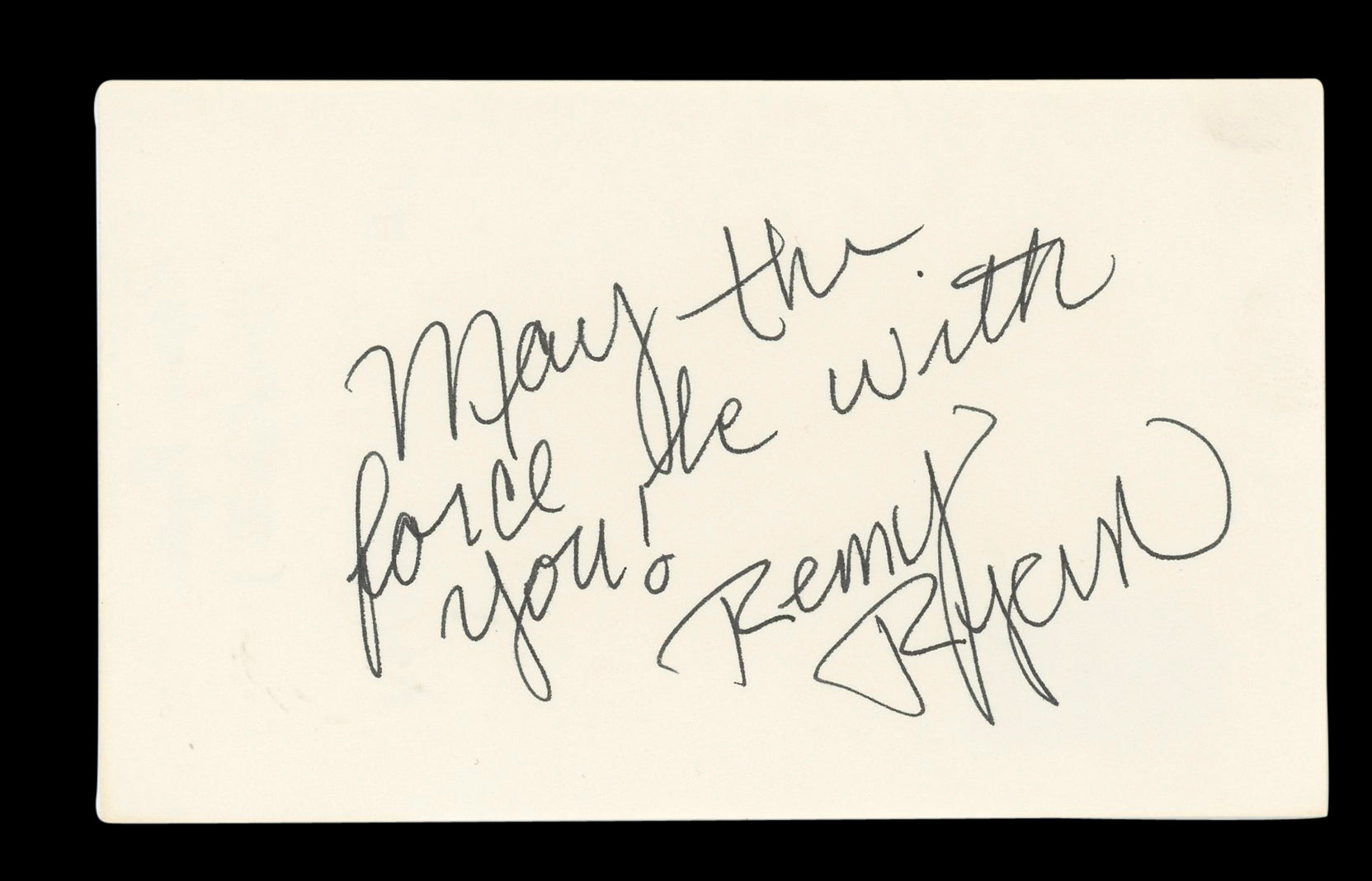 Remy Ryan RoboCop 3 "the force be with you!" Signed 3x5 Index Card BAS #AD70230