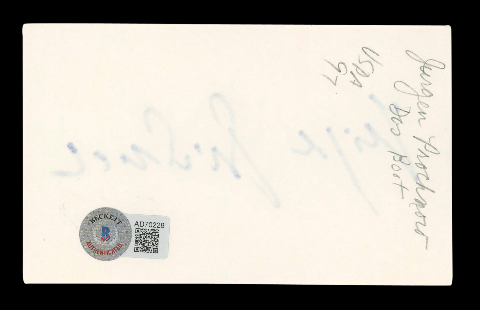 Jürgen Prochnow Dune Authentic Signed 3x5 Index Card Autographed BAS #AD70228