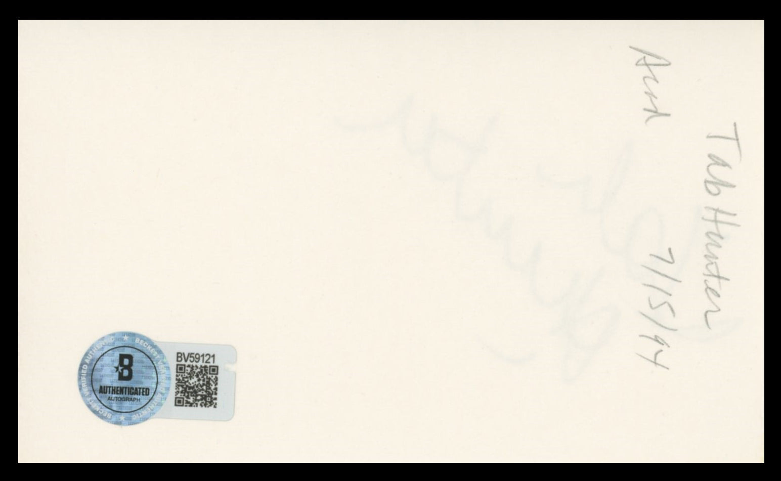 Tab Hunter Damn Yankees Authentic Signed 3x5 Index Card Autographed BAS #BV59121