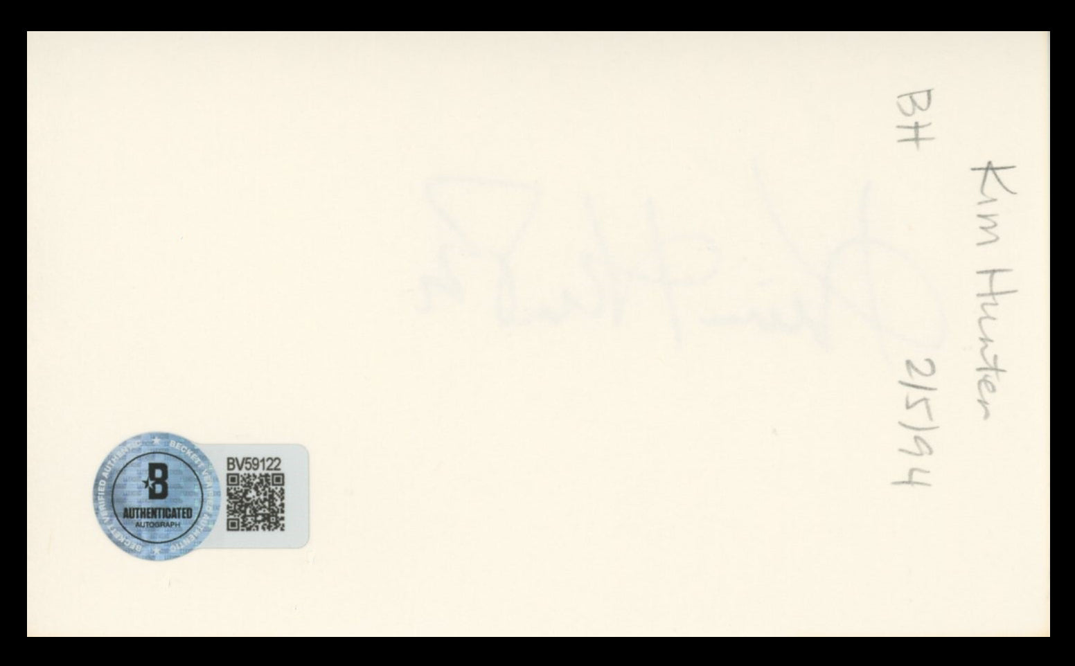 Kim Hunter A Streetcar Named Desire Authentic Signed 3x5 Index Card BAS #BV59122