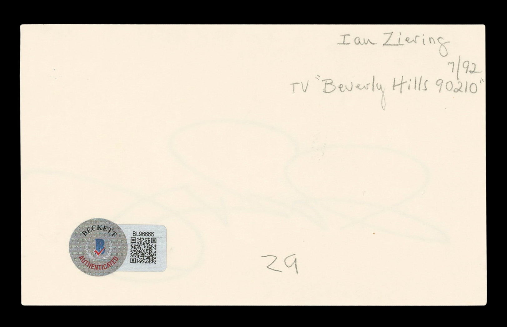 Ian Ziering Beverly Hills 90210 Authentic Signed 3x5 Index Card BAS #BL96666