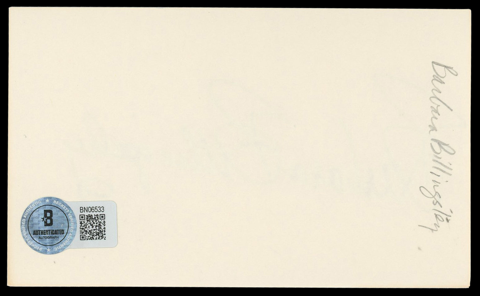 Barbara Billingsley Leave It to Beaver Signed 3x5 Index Card BAS #BN06533
