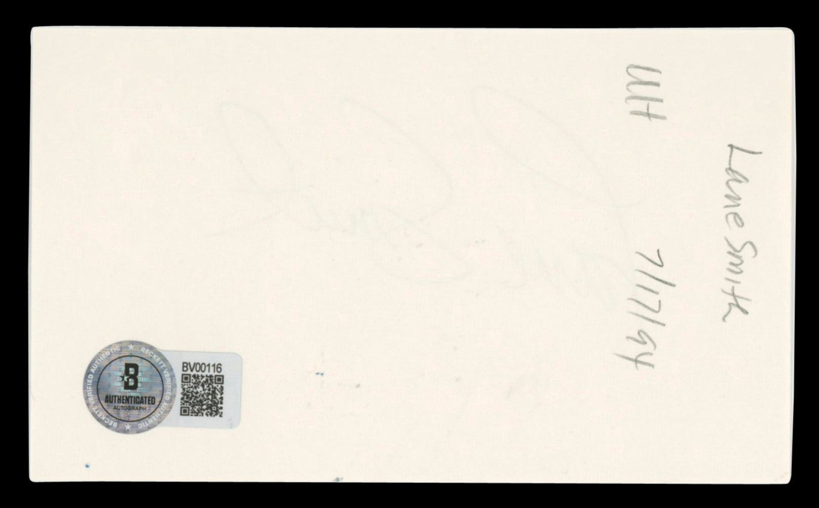 Lane Smith Lois & Clark Authentic Signed 3x5 Index Card Autographed BAS #BV00116