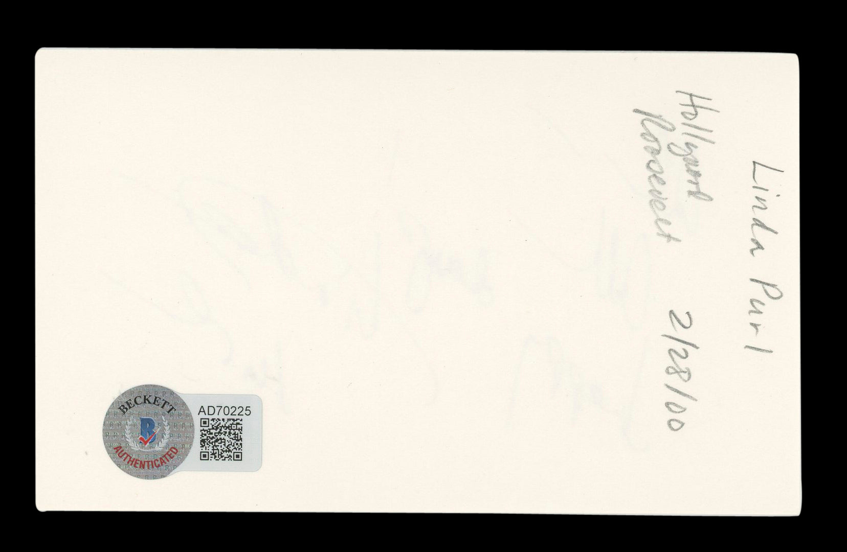 Linda Purl General Hospital "All happy days" Signed 3x5 Index Card BAS #AD70225