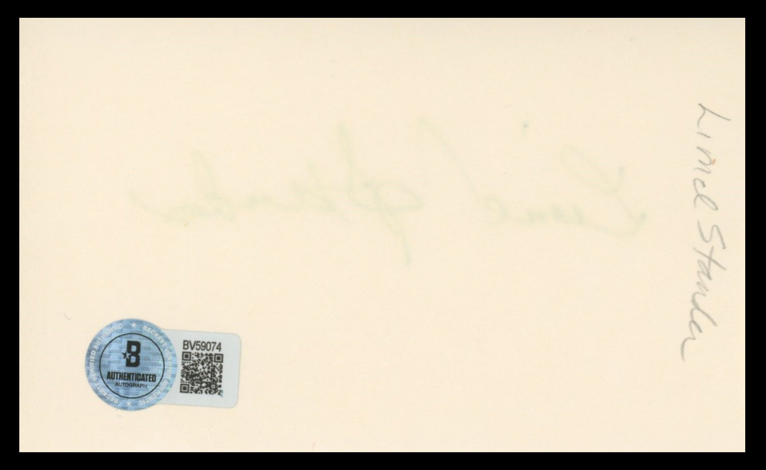 Lionel Stander Hart to Hart Authentic Signed 3x5 Index Card BAS #BV59074
