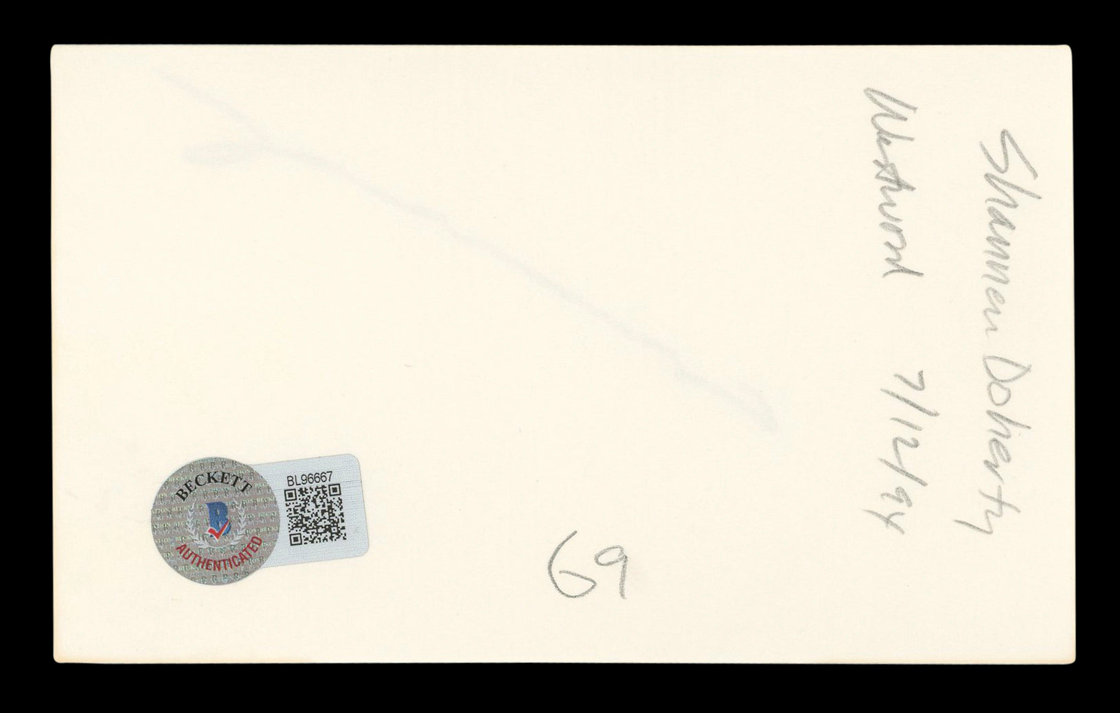 Shannen Doherty Beverly Hills 90210 Authentic Signed 3x5 Index Card BAS #BL96667