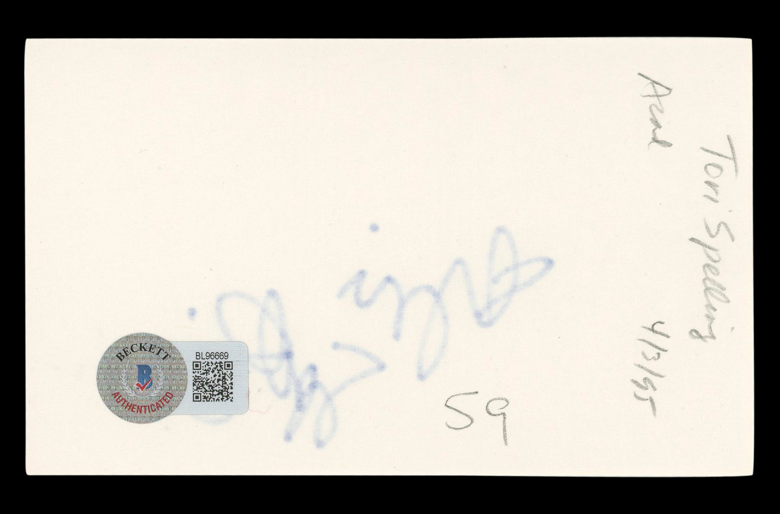 Tori Spelling Beverly Hills 90210 Authentic Signed 3x5 Index Card BAS #BL96669