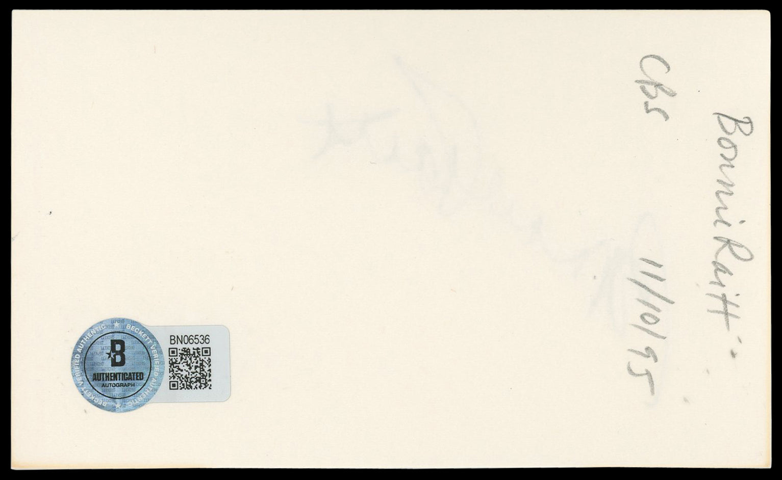 Bonnie Raitt Singer Authentic Signed 3x5 Index Card Autographed BAS #BN06536
