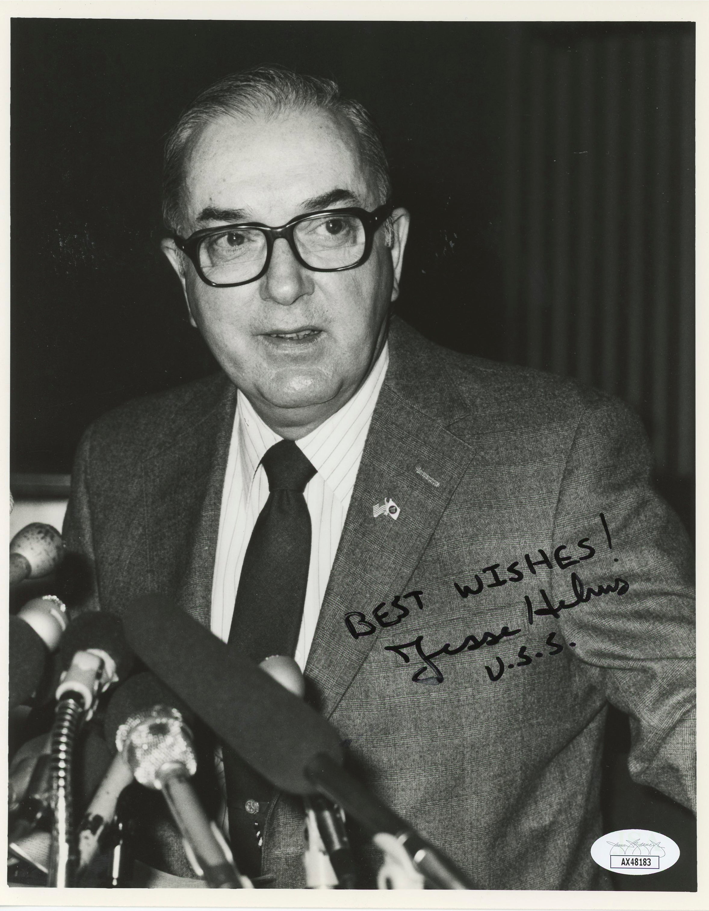 Jesse Helms Former Senator "Best Wishes!" Signed 8x10 Photo JSA #AX48183