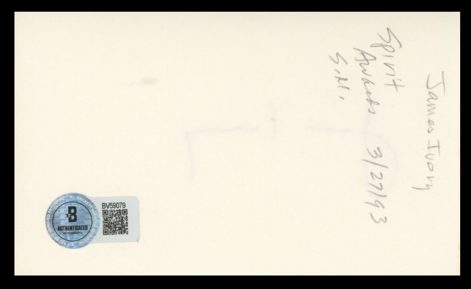 James Ivory A Room with a View Authentic Signed 3x5 Index Card BAS #BV59079