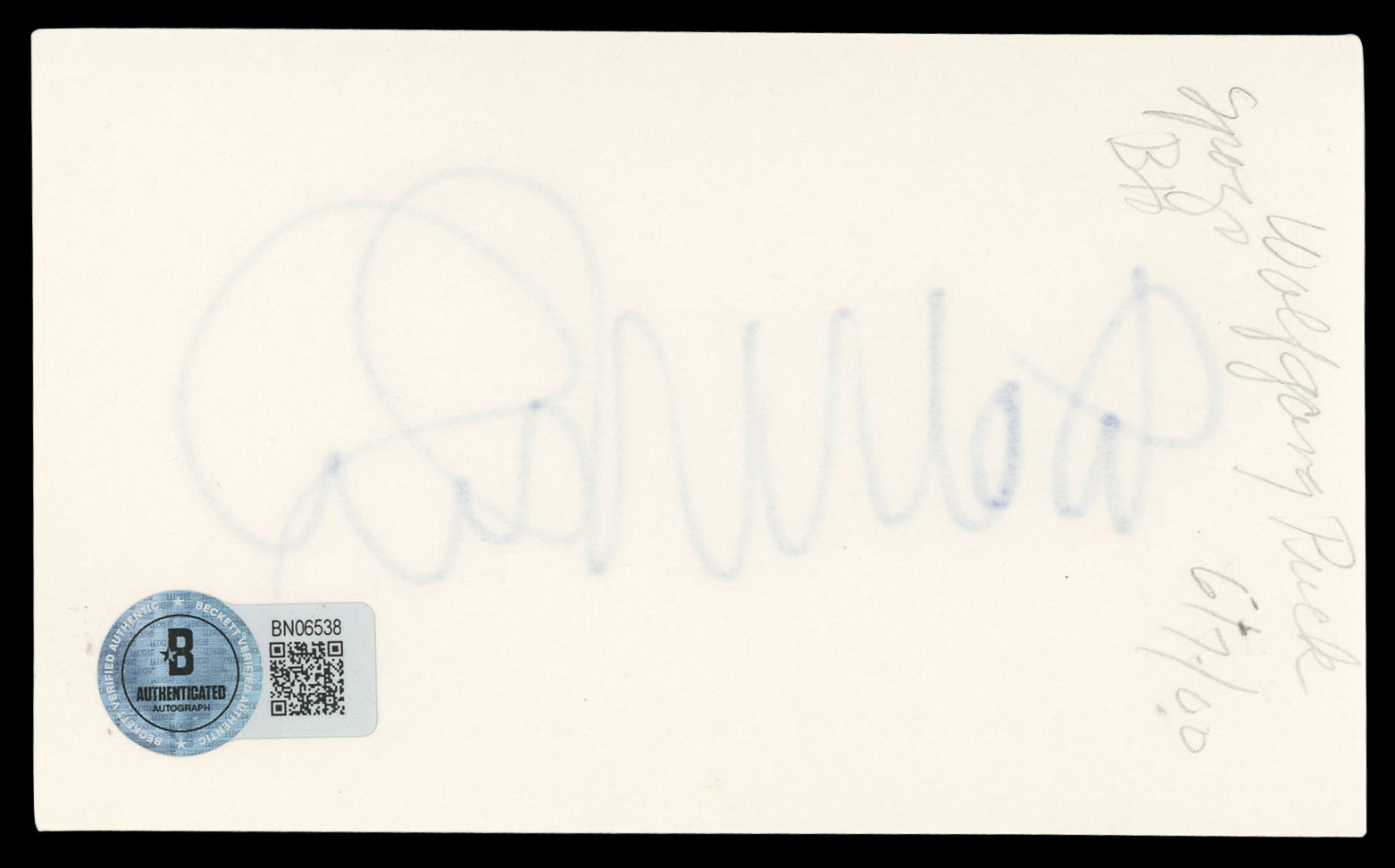 Wolfgang Puck Authentic Signed 3x5 Index Card Autographed BAS #BN06538