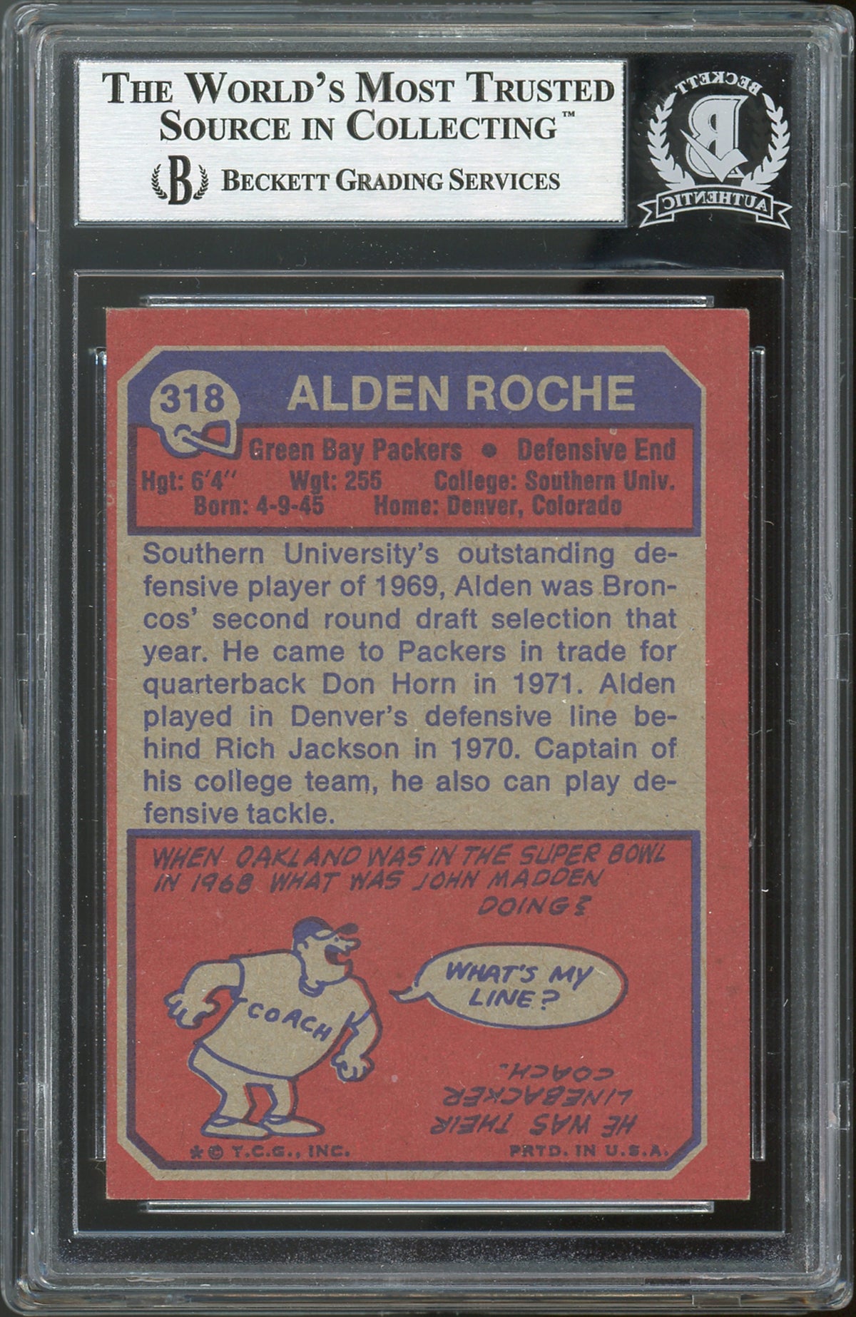 Packers Alden Roche Authentic Signed 1973 Topps #318 Card BAS Slabbed