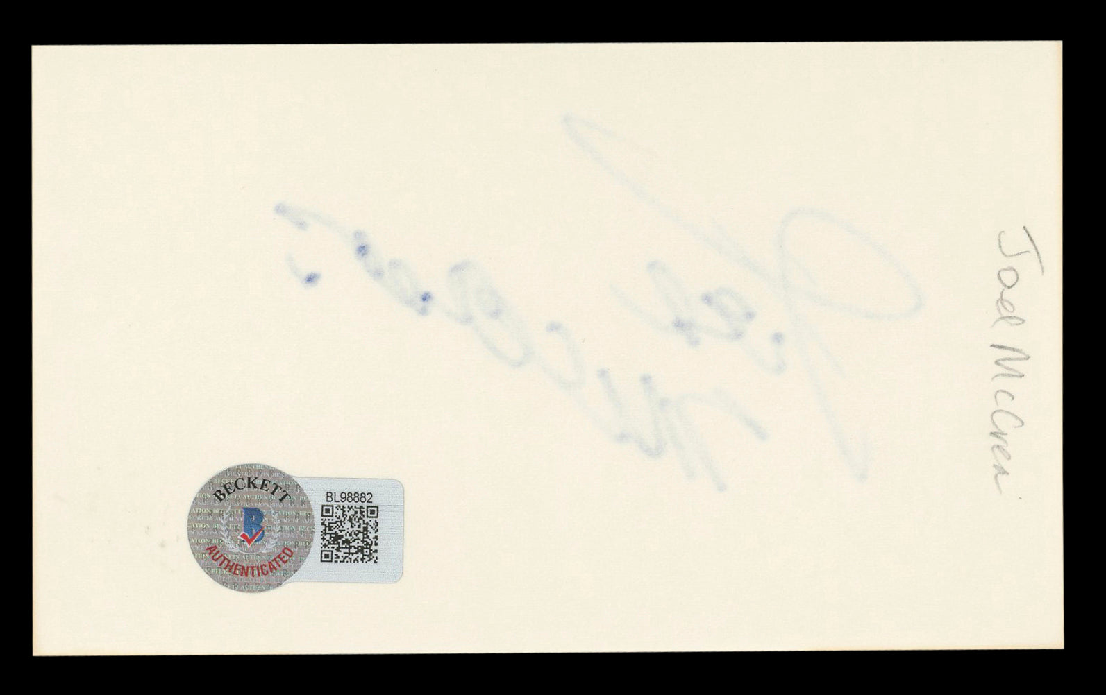 Joel McCrea Ride the High Country Authentic Signed 3x5 Index Card BAS #BL98882