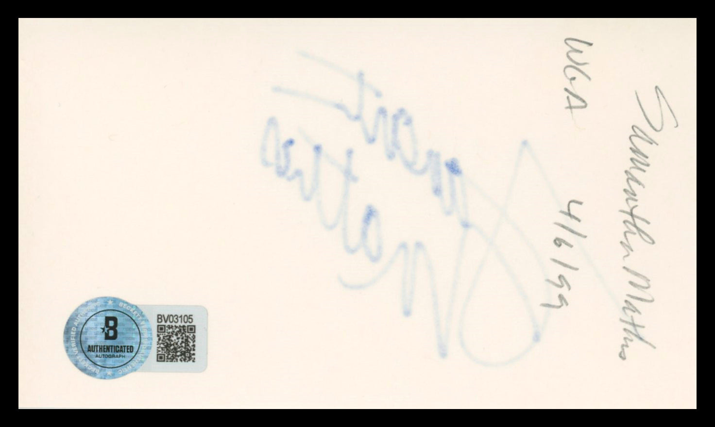 Samantha Mathis American Psycho Authentic Signed 3x5 Index Card BAS #BV3105