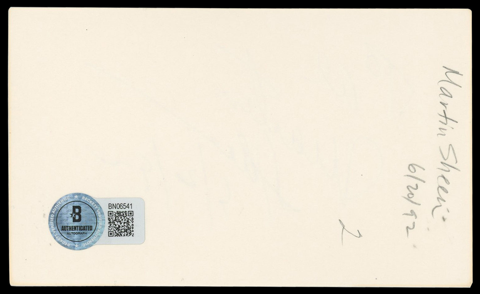 Martin Sheen The Departed "5/20/92" Authentic Signed 3x5 Index Card BAS #BN06541