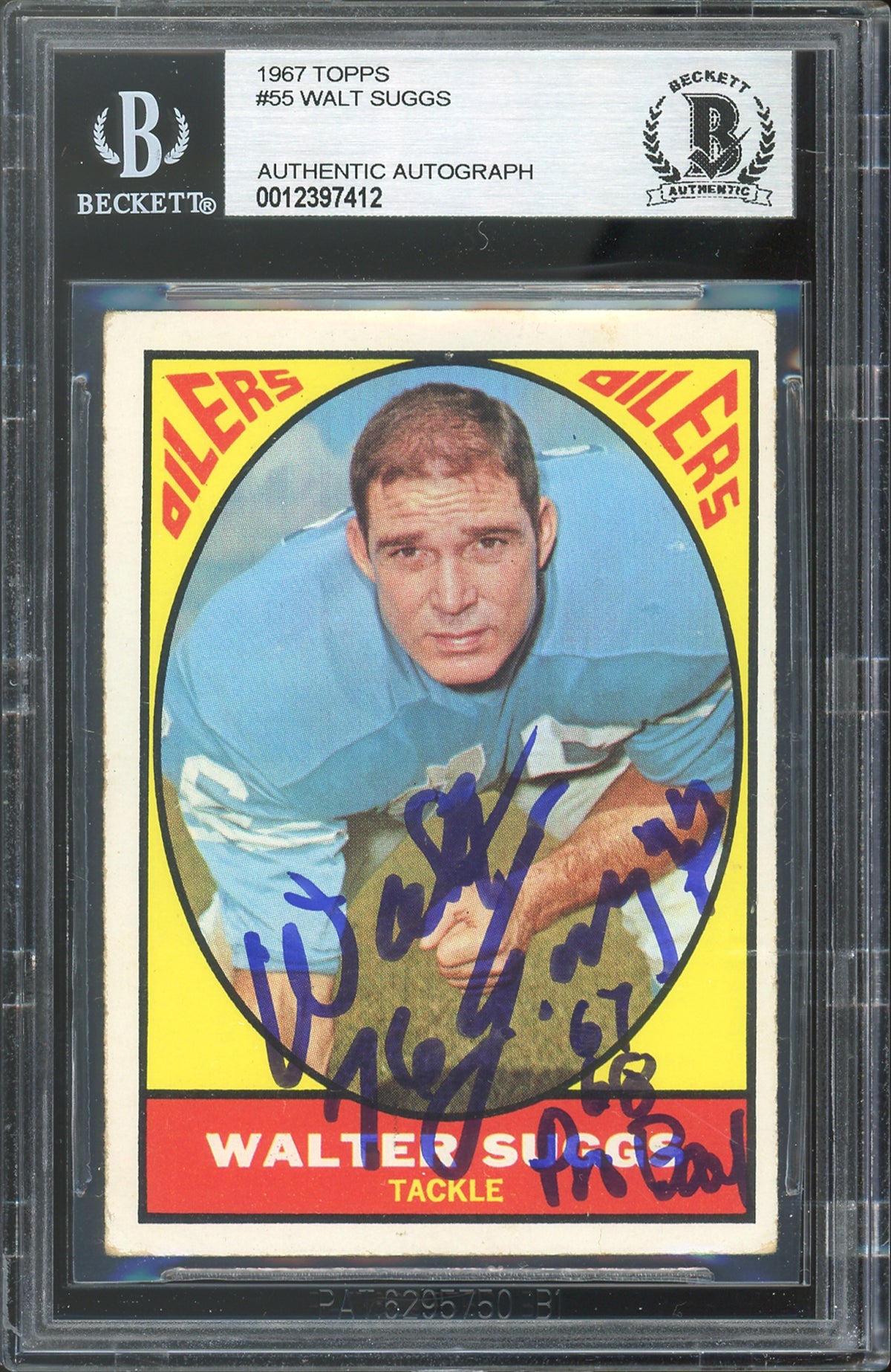 Oilers Walter Suggs 67/68 Pro Bowl Signed 1967 Topps #55 Card BAS Slabbed