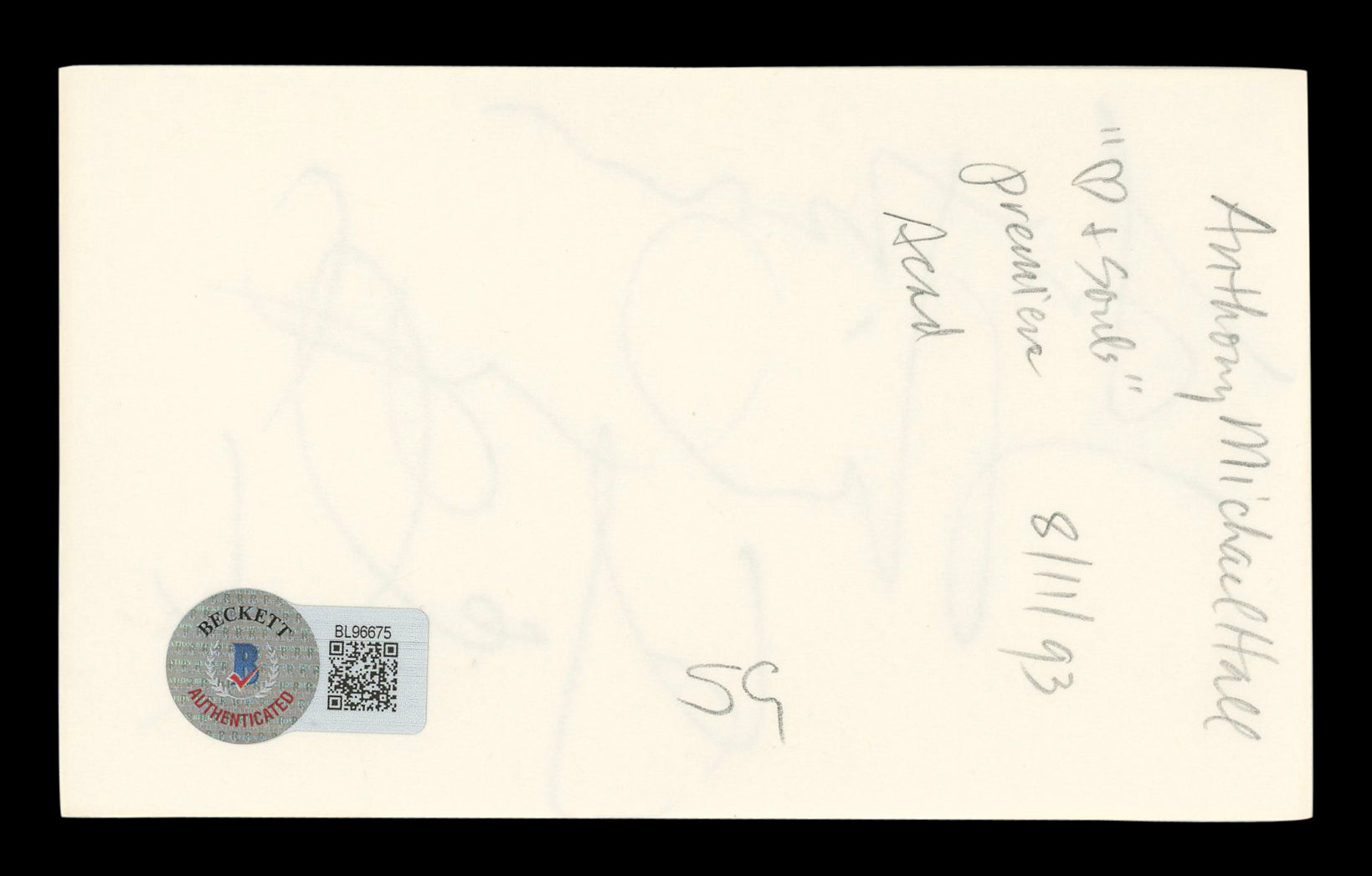 Anthony Michael Hall The Breakfast Club Signed 3x5 Index Card BAS #BL96675