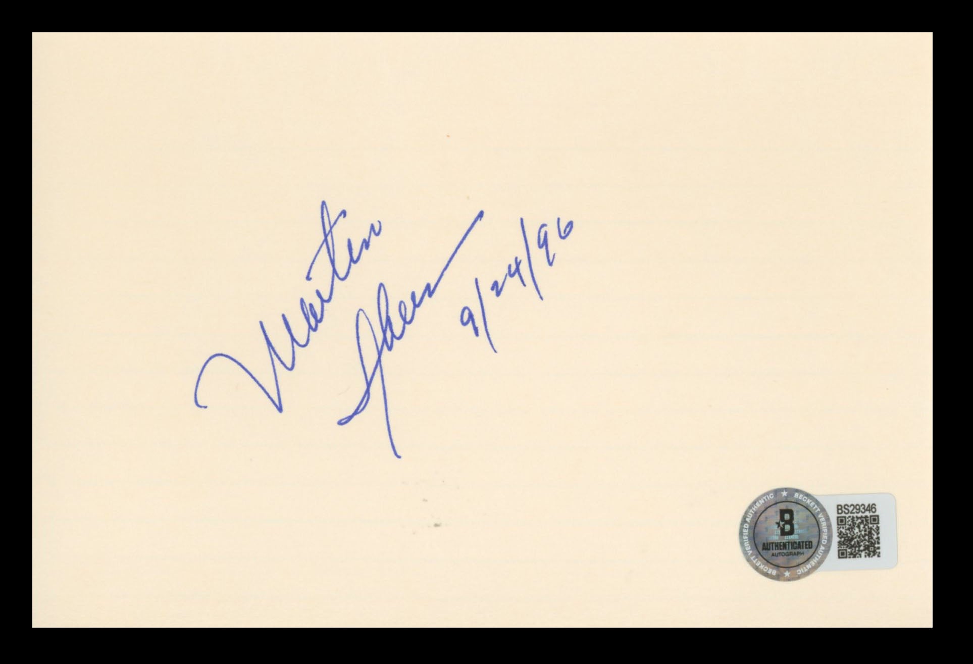 Martin Sheen Apocalypse Now Authentic Signed 4x6 Index Card BAS #BS29346