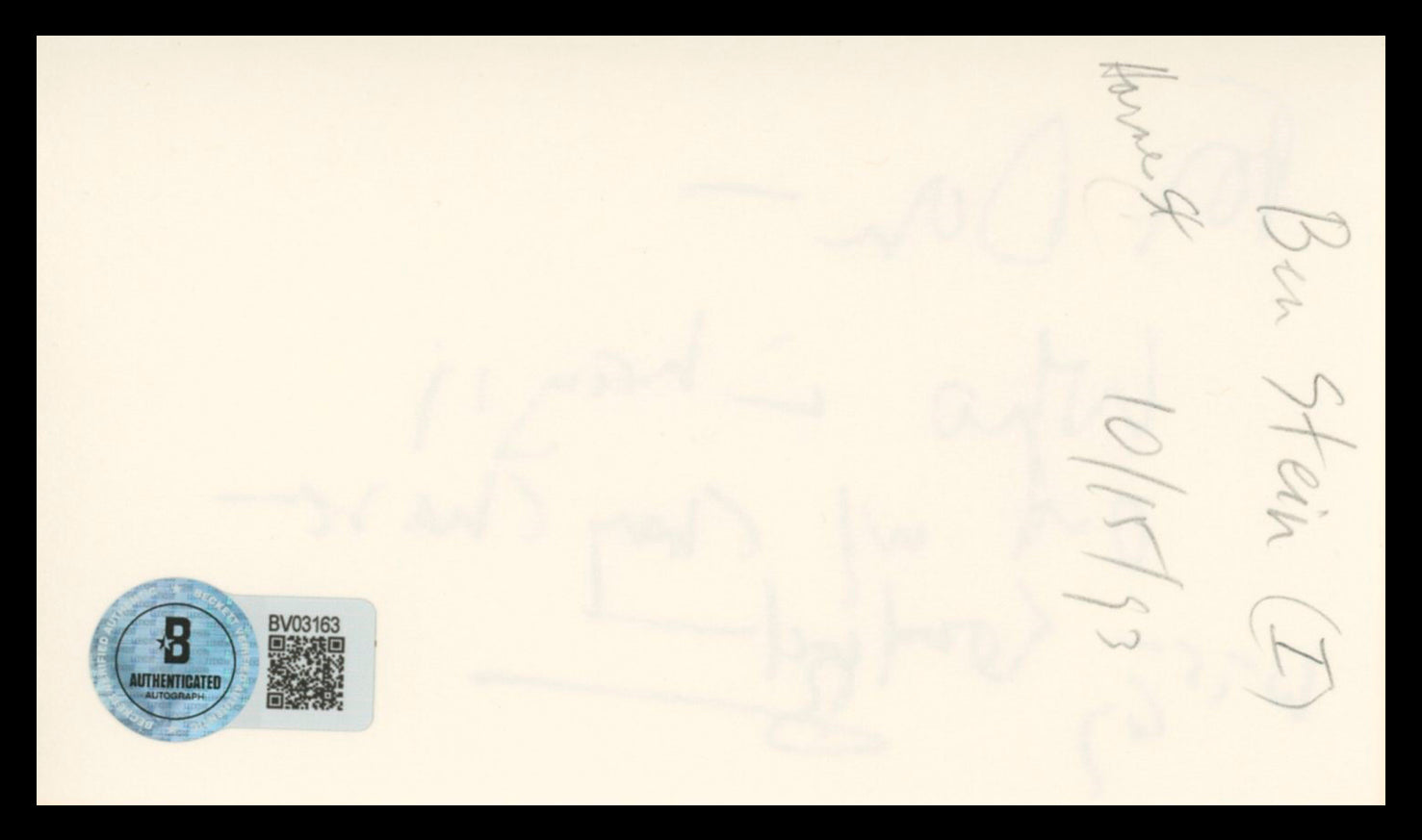 Ben Stein Ferris Bueller's Day Off Authentic Signed 3x5 Index Card BAS #BV03163