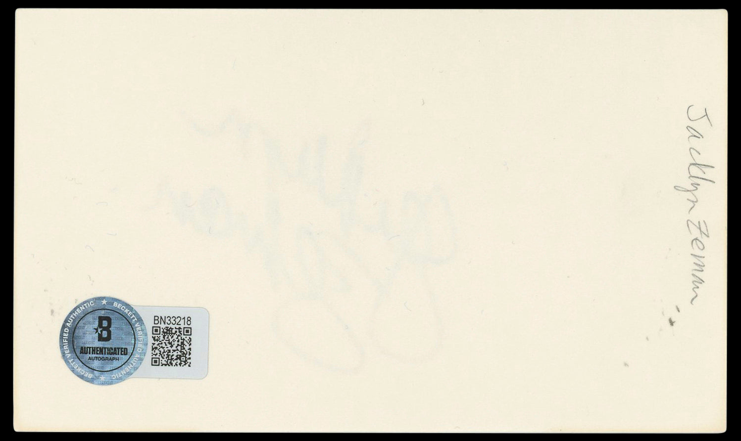 Jacklyn Zeman General Hospital Authentic Signed 3x5 Index Card BAS #BN33218