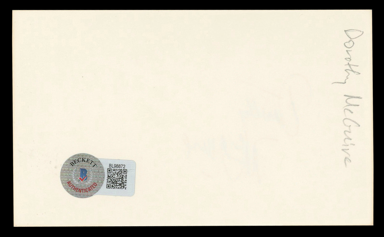 Dorothy McGuire Gentleman's Agreement Signed 3x5 Index Card BAS #BL98872