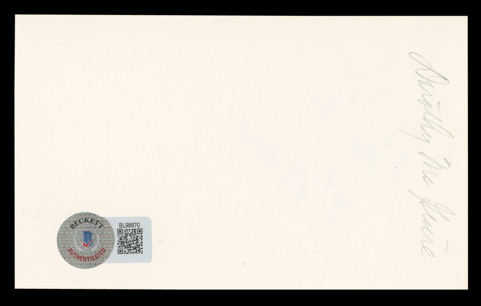 Dorothy McGuire Gentleman's Agreement Signed 3x5 Index Card BAS #BL98870