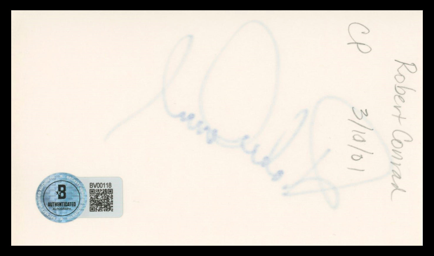 Robert Conrad The Wild Wild West Authentic Signed 3x5 Index Card BAS #BV00118