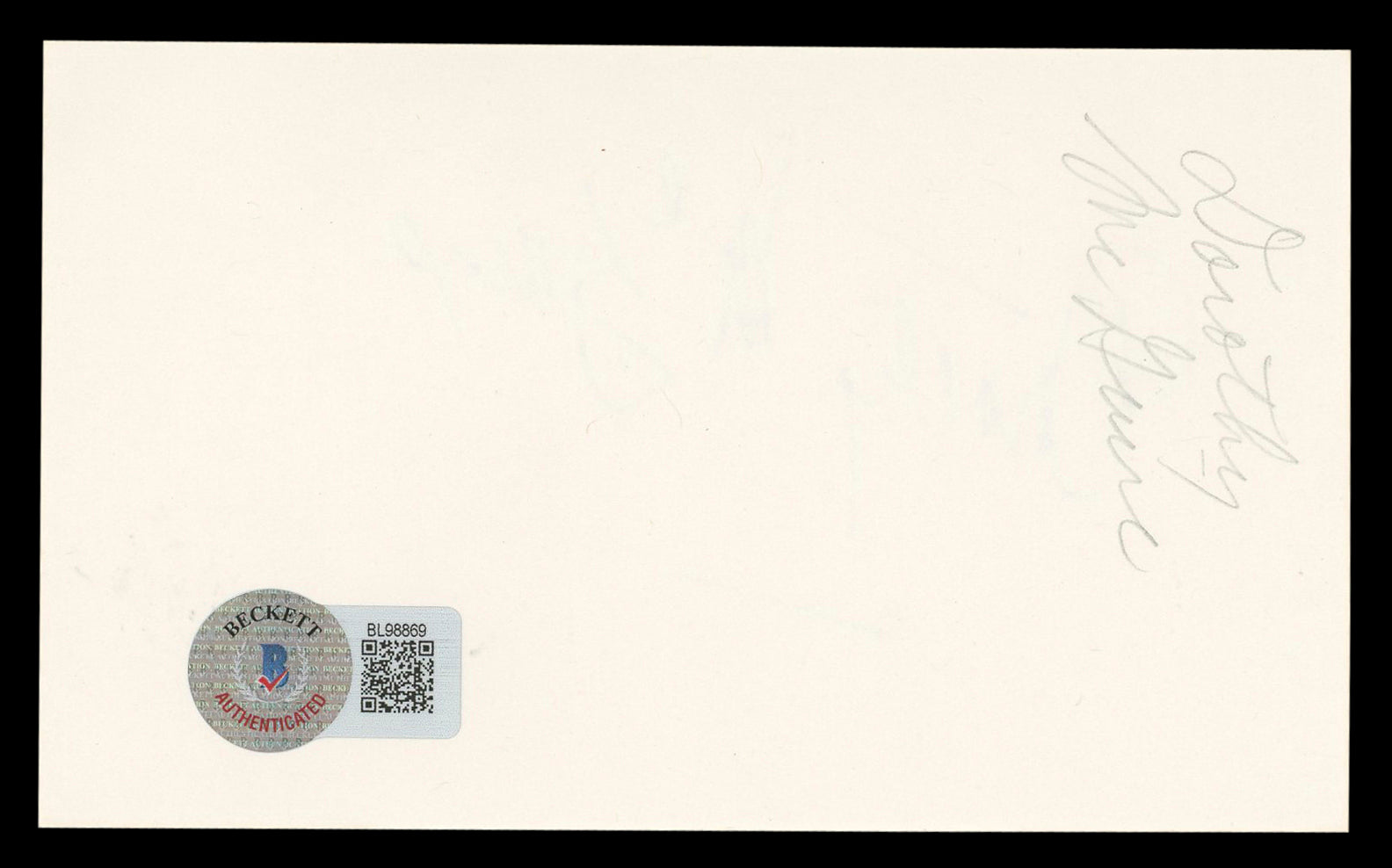 Dorothy McGuire Gentleman's Agreement Signed 3x5 Index Card BAS #BL98869