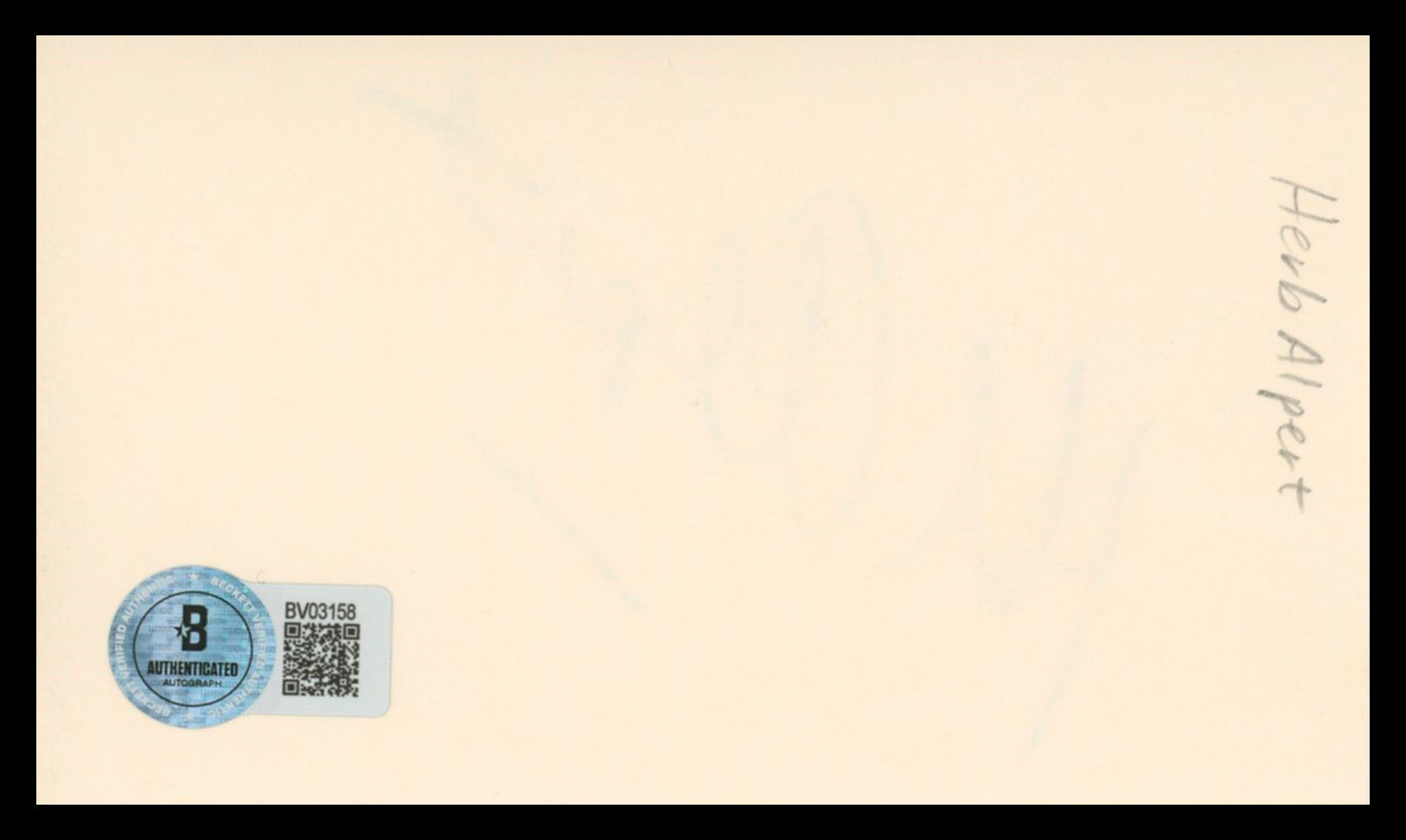 Herb Alpert Herb Alpert & the Tijuana Brass Signed 3x5 Index Card BAS #BV03158