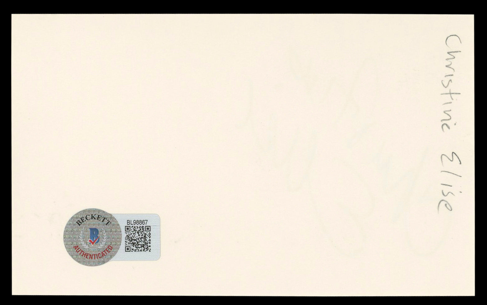 Christine Elise Beverly Hills 90210 Authentic Signed 3x5 Index Card BAS #BL98867