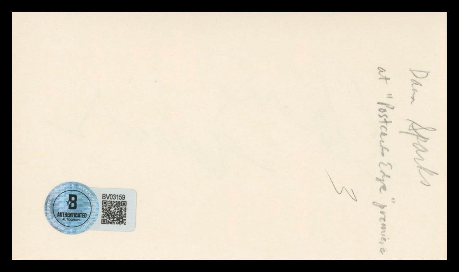 Dave Sparks Diesel Brothers Authentic Signed 3x5 Index Card BAS #BV03159