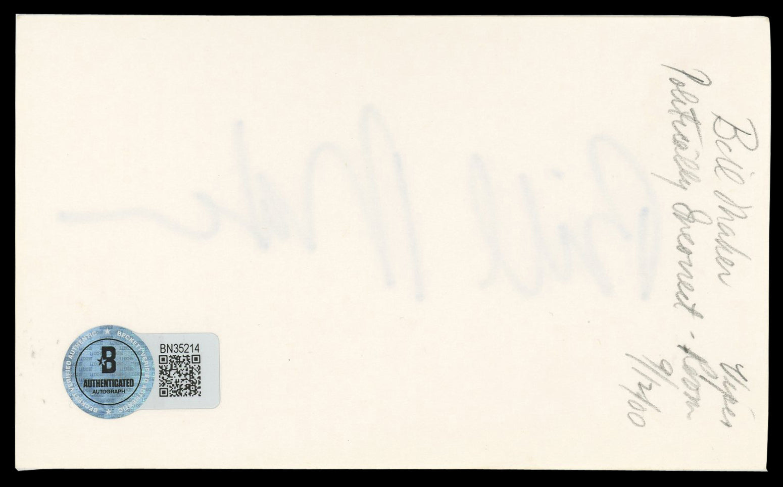 Bill Maher Real Time with Bill Maher Signed 3x5 Index Card BAS #BN35214