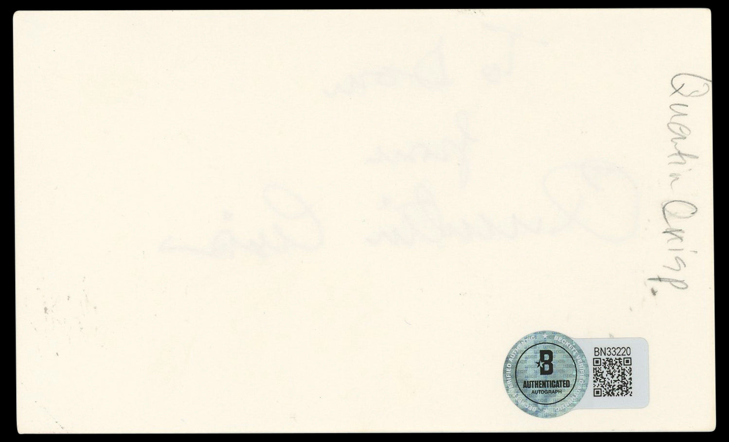 Quentin Crisp The Naked Civil Servant Signed 3x5 Index Card BAS #BN33220