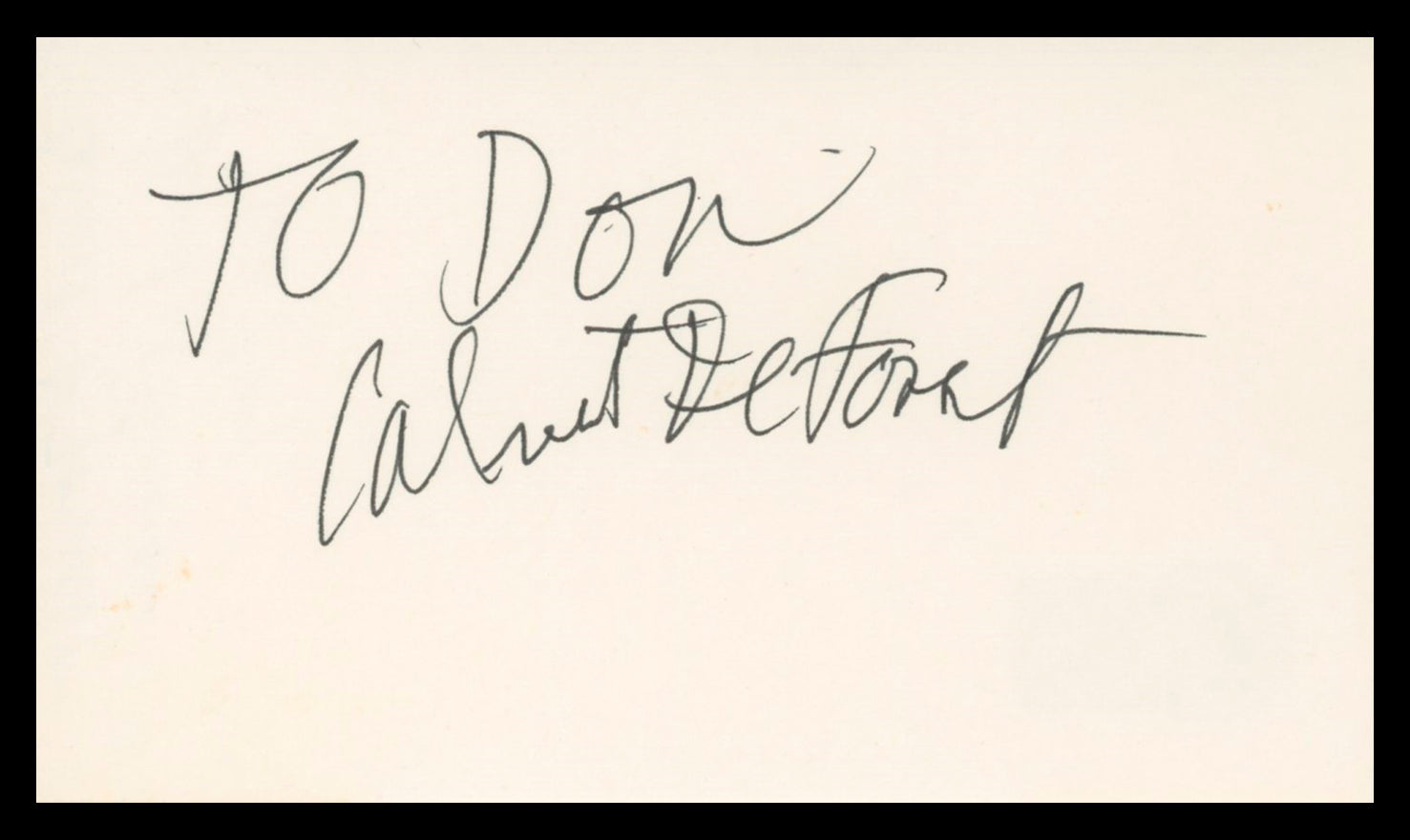 Calvert DeForest Late Night w David Letterman Signed 3x5 Index Card BAS #BV00111