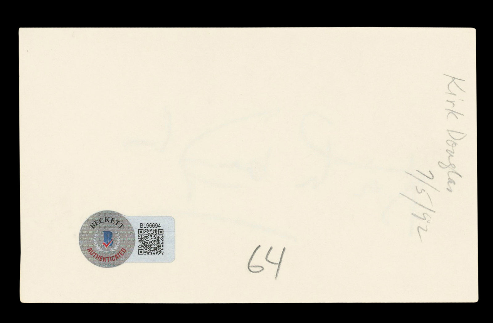Kirk Douglas Spartacus Authentic Signed 3x5 Index Card Autographed BAS #BL96694