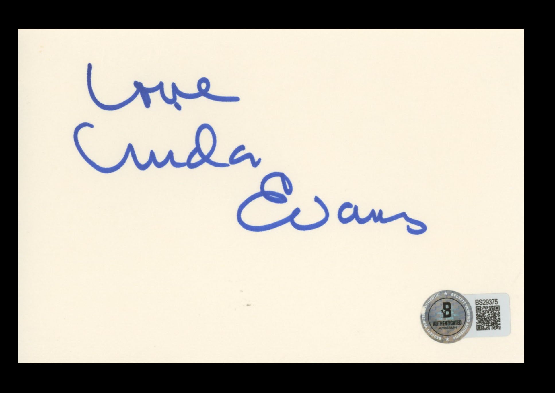 Linda Evans Dynasty "Love" Authentic Signed 4x6 Index Card BAS #BS29375