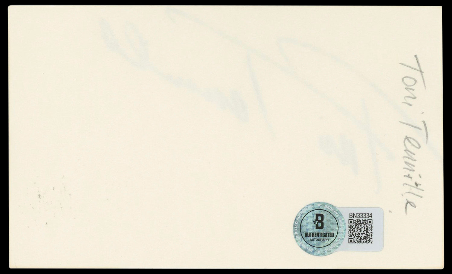 Toni Tennille Captain & Tennille Authentic Signed 3x5 Index Card BAS #BN33334