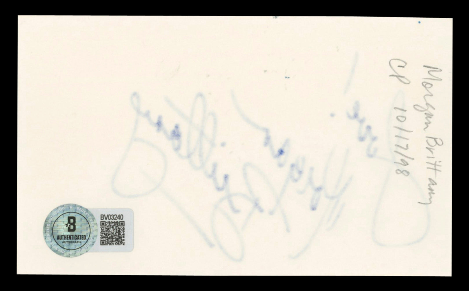 Morgan Brittany Dallas "Love!" Authentic Signed 3x5 Index Card BAS #BV03240