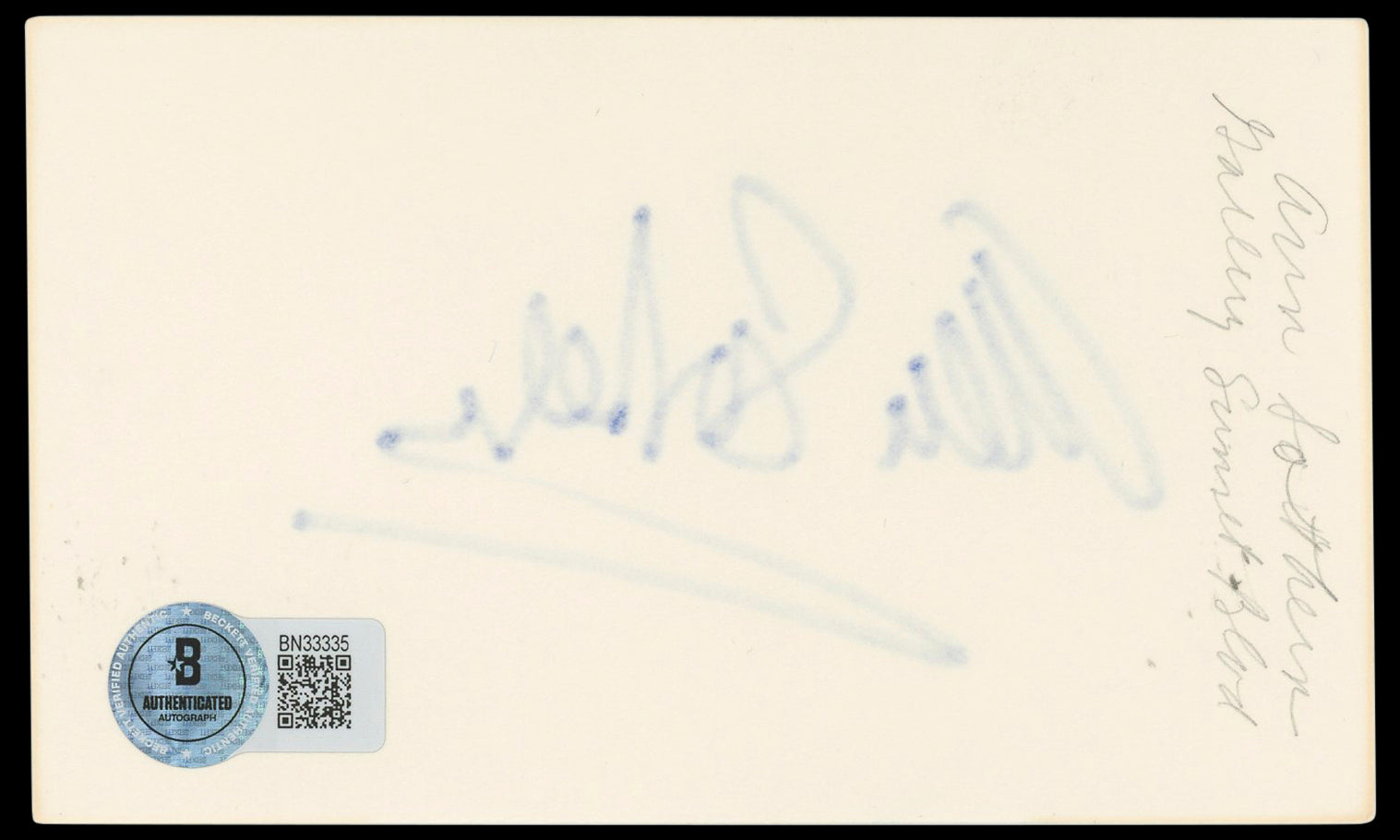 Ann Sothern Private Secretary Authentic Signed 3x5 Index Card BAS #BN33335