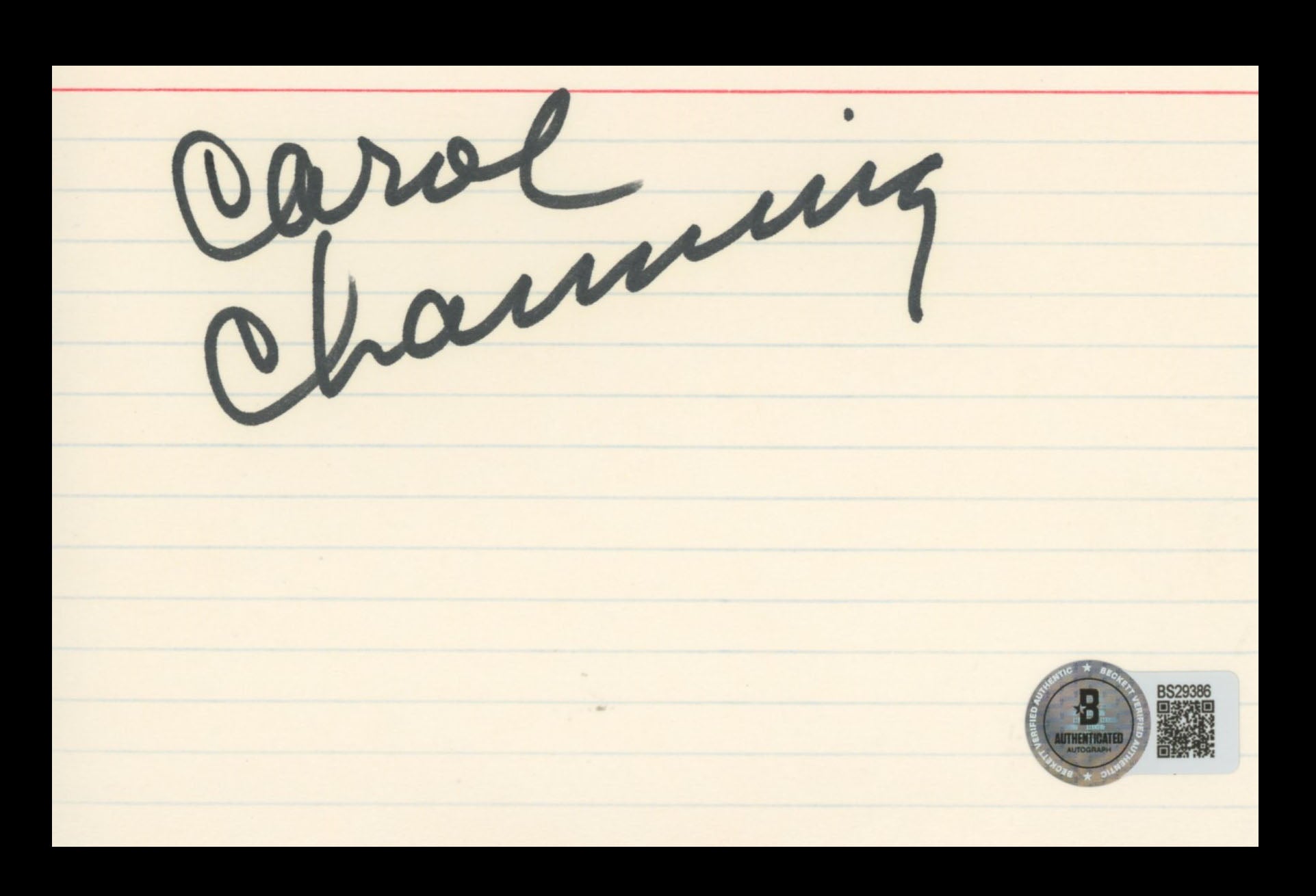 Carol Channing Gentlemen Prefer Blondes Signed 4x6 Index Card BAS #BS29386