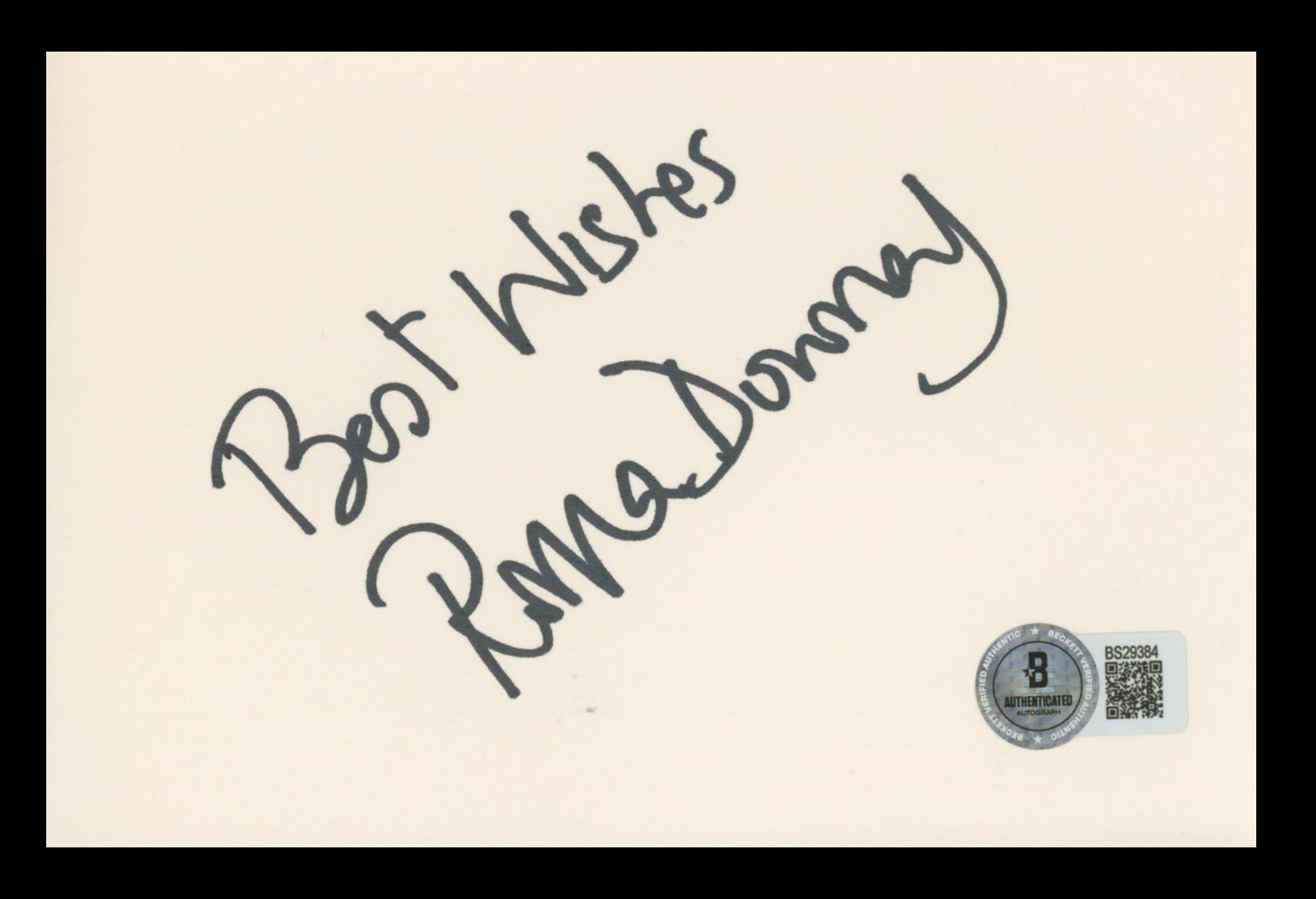 Roma Downey Touched by An Angel "Best Wishes" Signed 4x6 Index Card BAS #BS29384