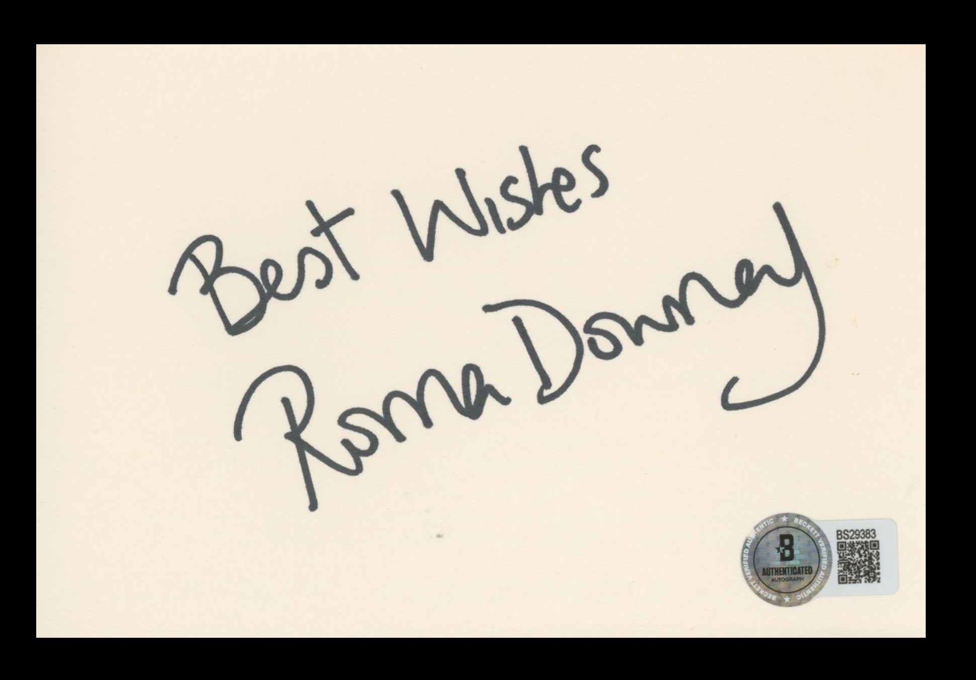 Roma Downey Touched by An Angel "Best Wishes" Signed 4x6 Index Card BAS #BS29383