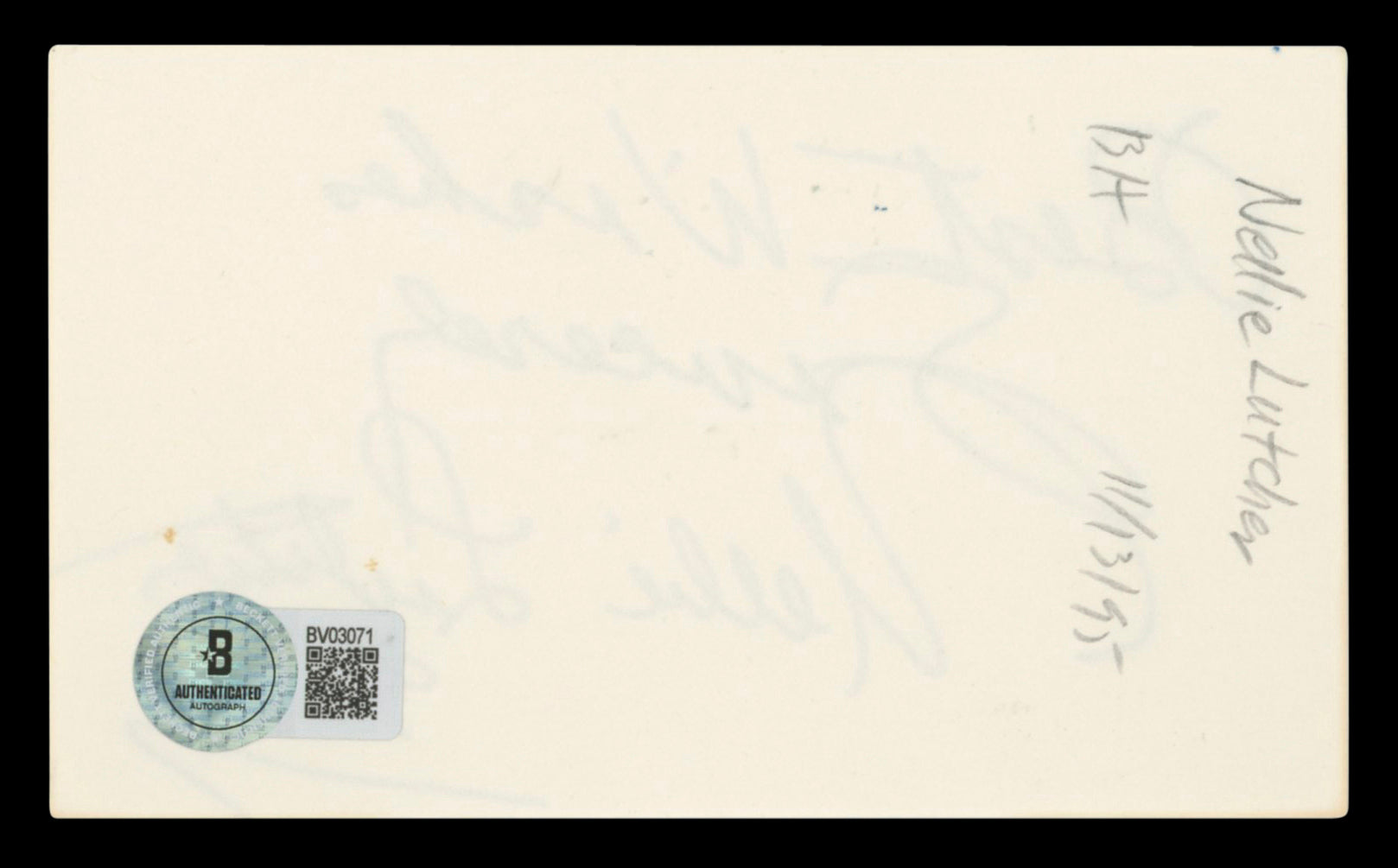 Nellie Lutcher "Best Wishes" Authentic Signed 3x5 Index Card BAS #BV03071