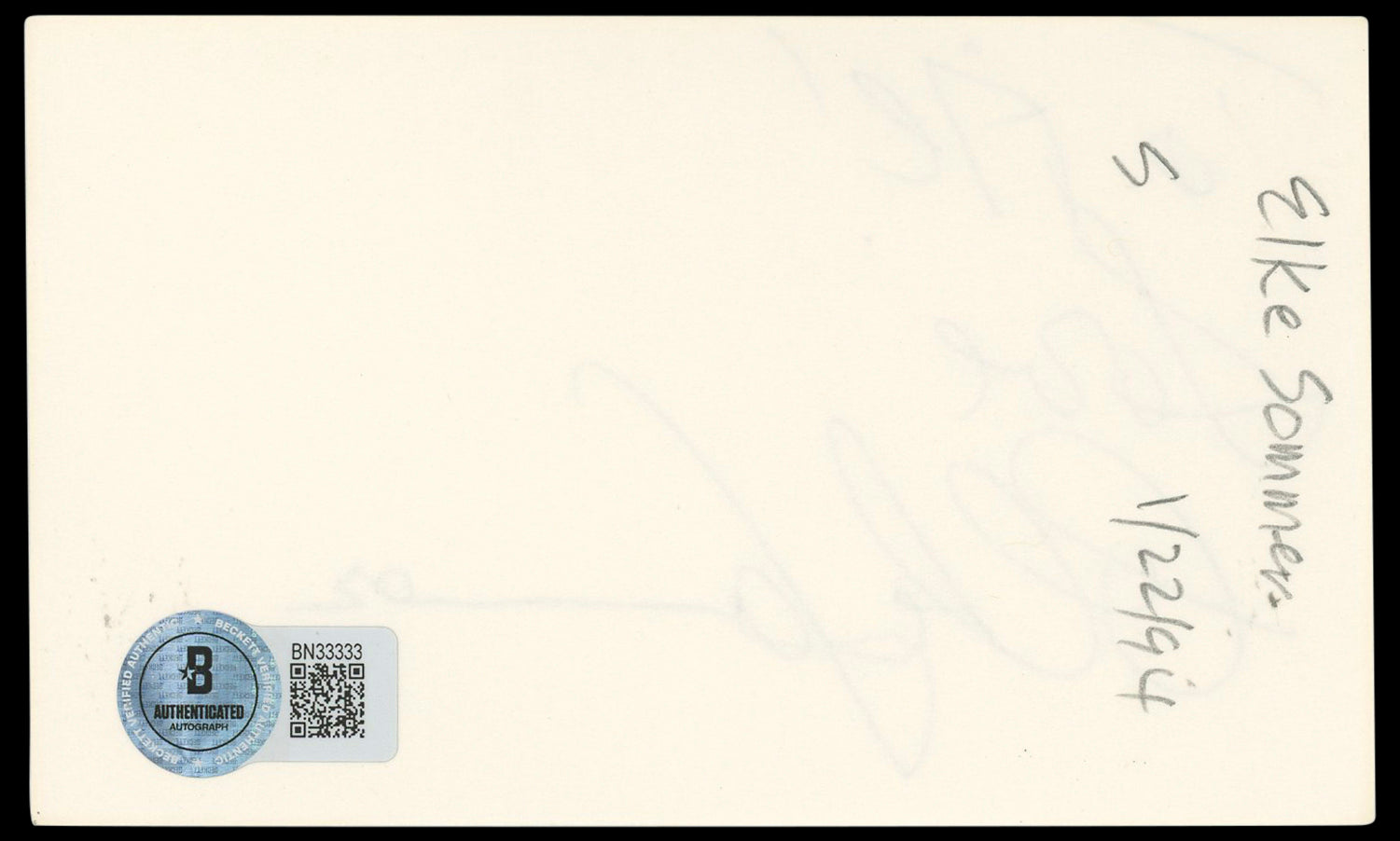 Elke Sommer A Shot in the Dark "To Al! Love" Signed 3x5 Index Card BAS #BN33333