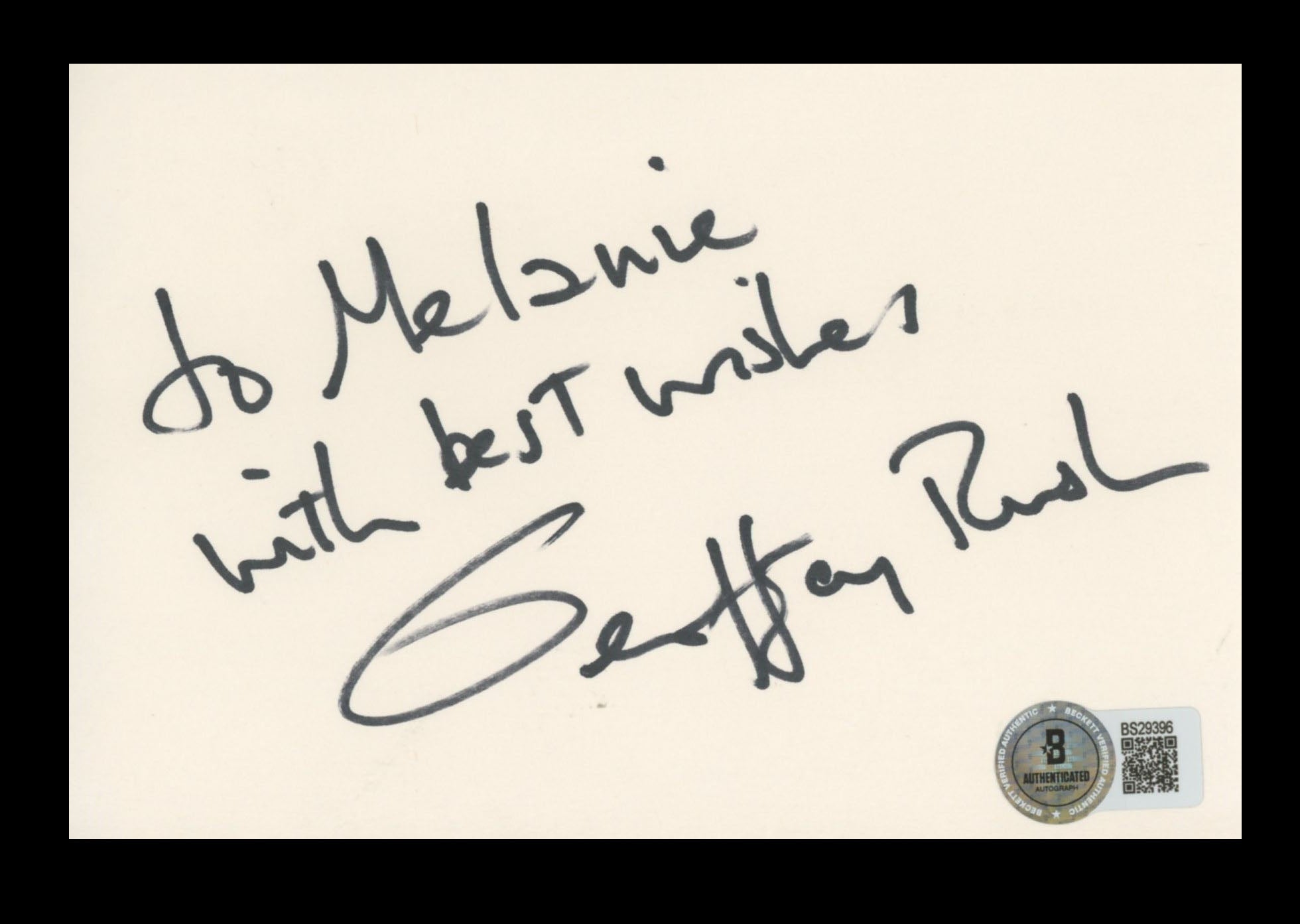 Geoffrey Rush Pirates Of The Caribbean Signed 4x6 Index Card BAS #BS29396