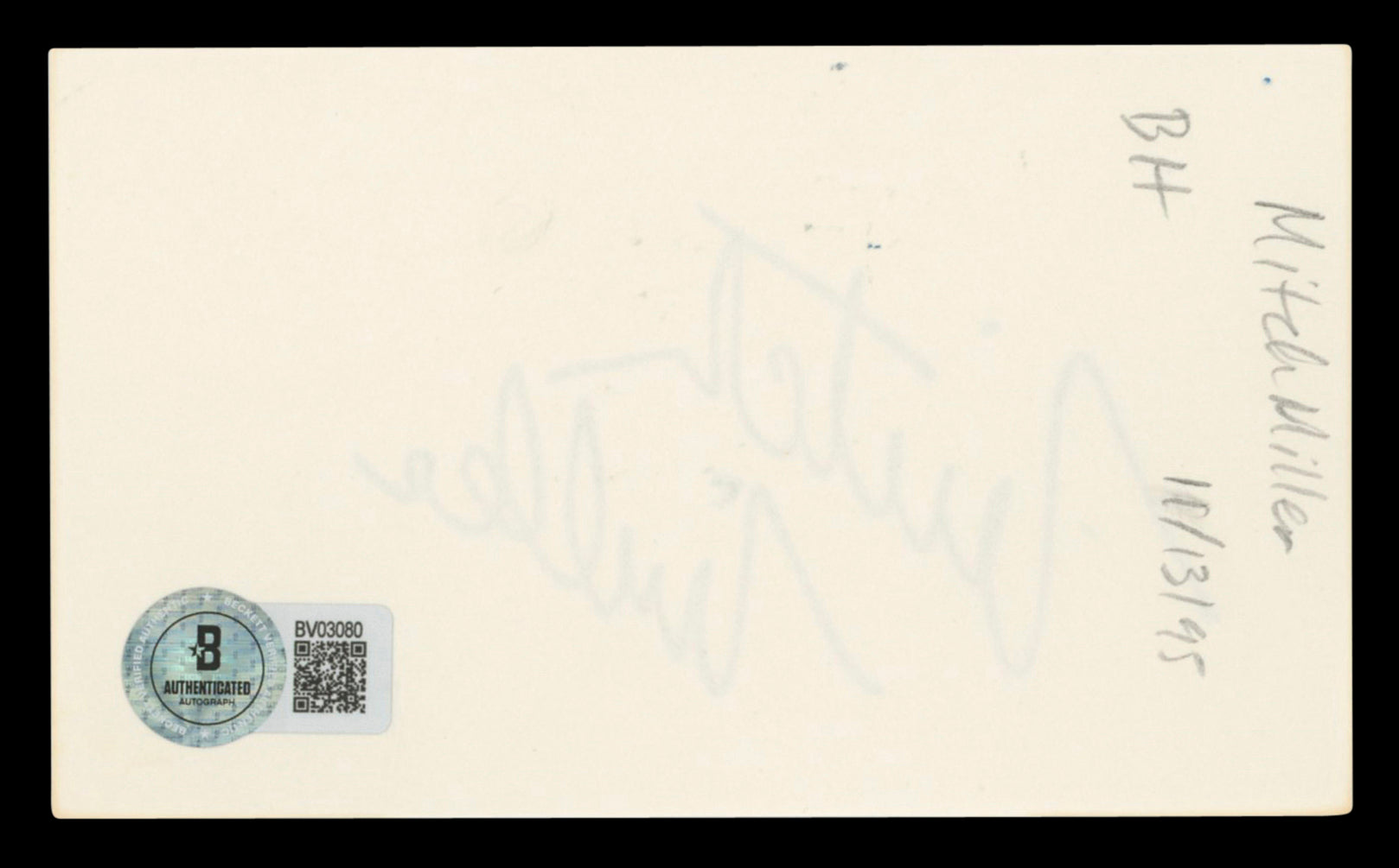 Mitch Miller Authentic Signed 3x5 Index Card Autographed BAS #BV03080