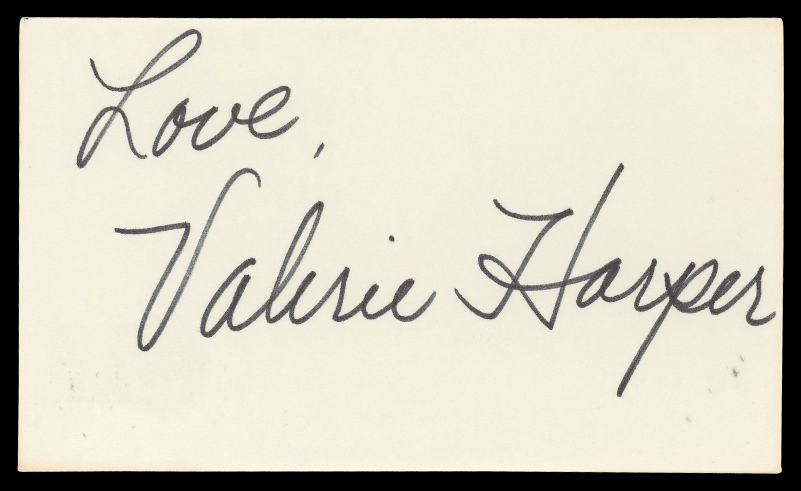 Valerie Hayes Singer "Love" Authentic Signed 3x5 Index Card BAS #BN35233