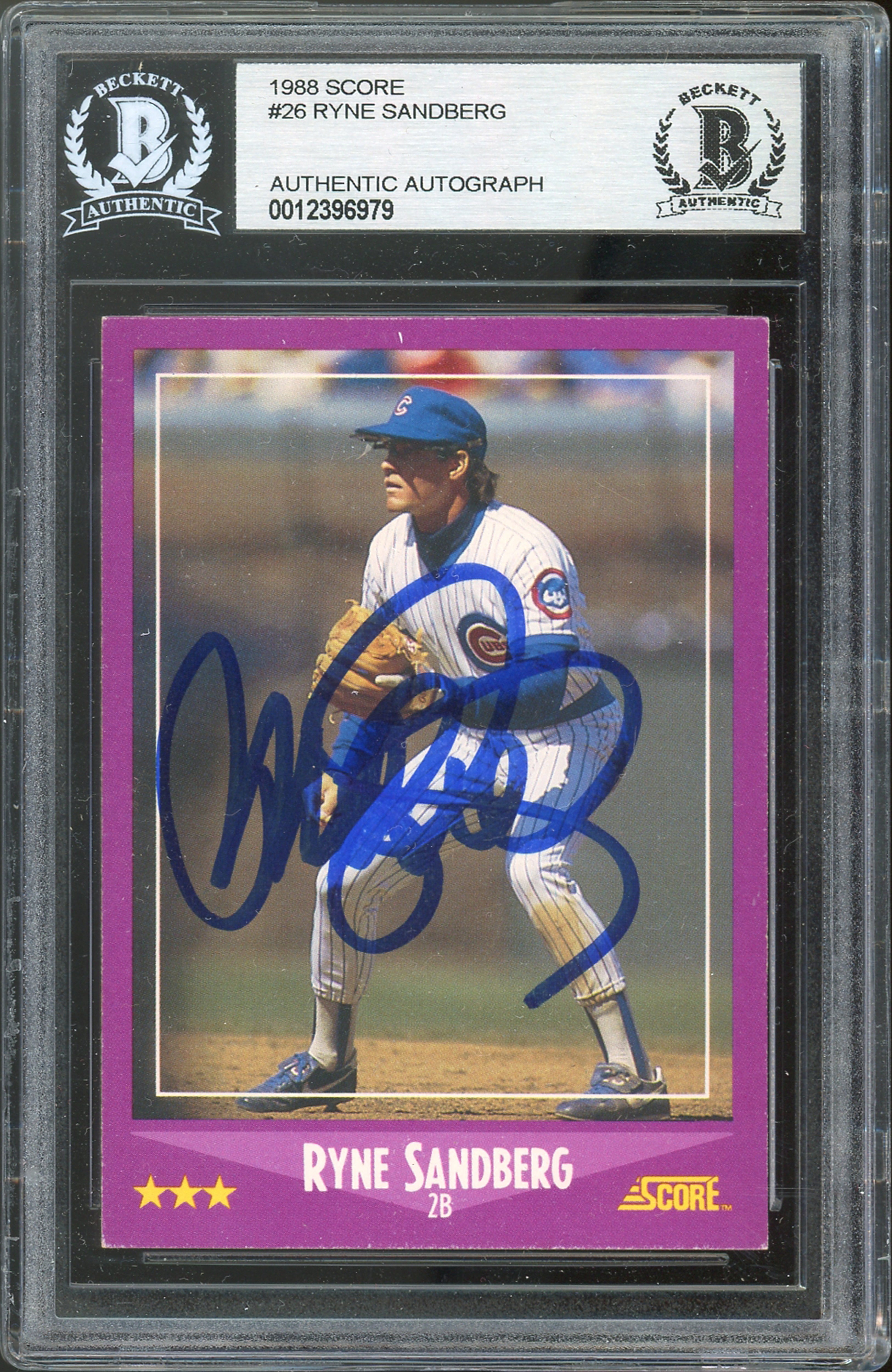 Cubs Ryne Sandberg Authentic Signed 1988 Score #26 Card Autographed AS Slabbed